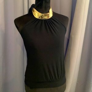 Super sexy black stretchy halter top with gold collar. probably a size Medium.